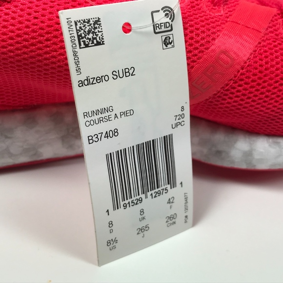 Adidas Adizero Sub 2 Shock Red White Running Shoes - Picture 7 of 7